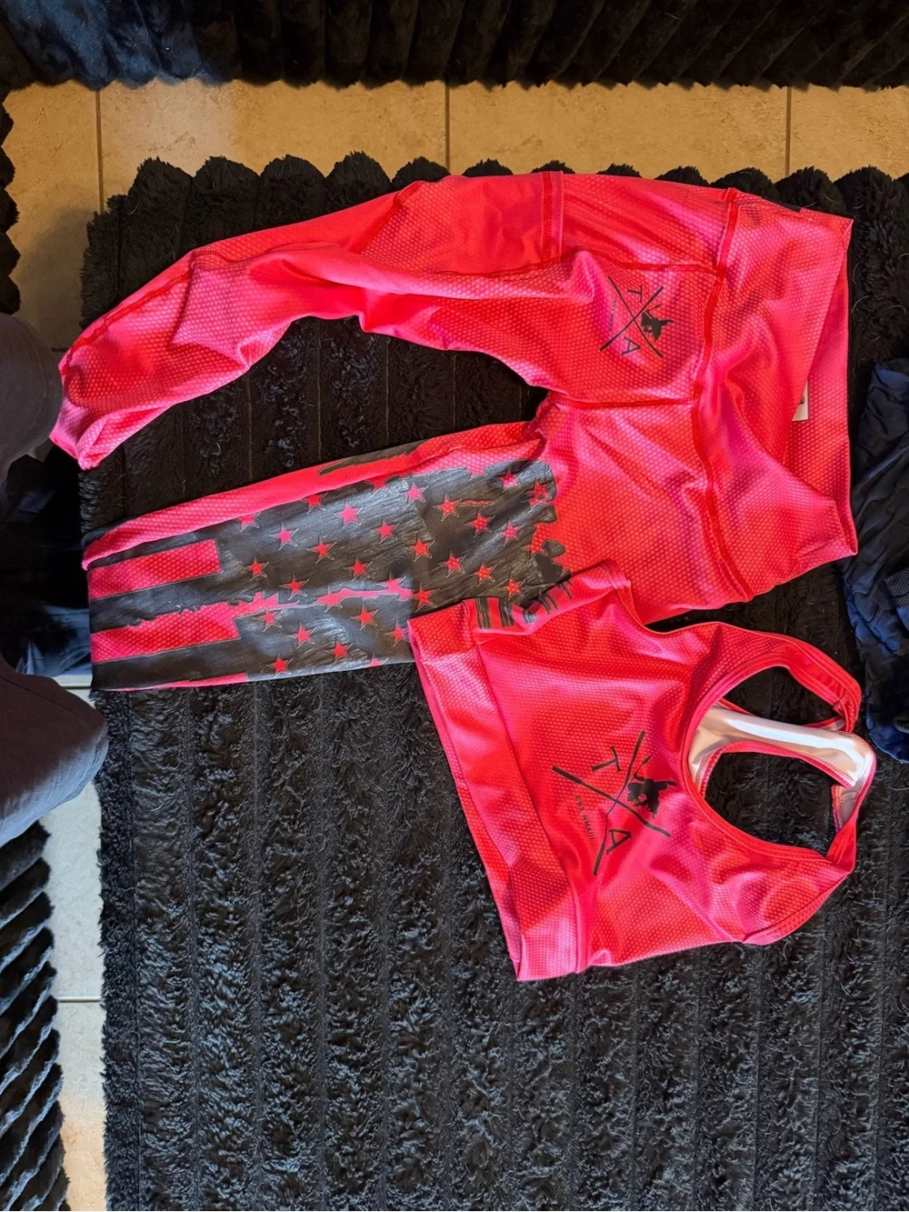 Hot Pink Athletic Set with Star-Striped Leggings